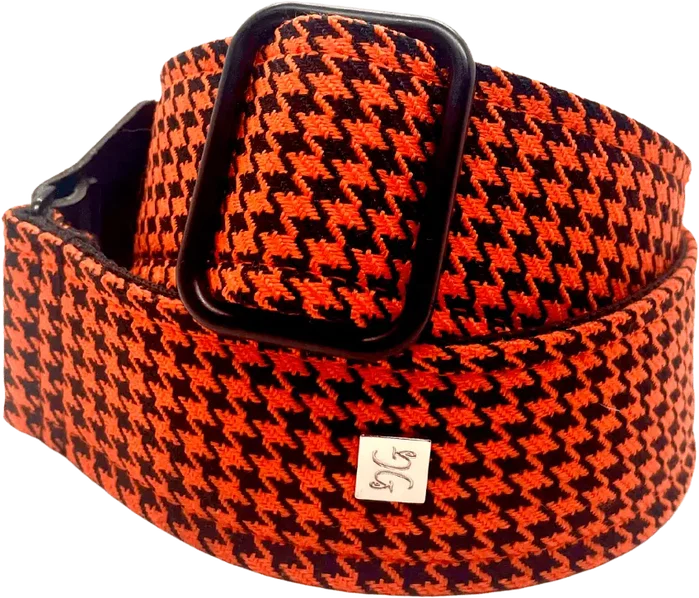 GETM Correa Guit/Bajo Fly Hounds Tooth Orange Getm - Sangle de guitare/basse en nylon, polyester et cuir, réglable 165 cm GETM Correa Guit/Bajo Fly Hounds Tooth Orange Getm - Sangle de guitare/basse en nylon, polyester et cuir, réglable 165 cm