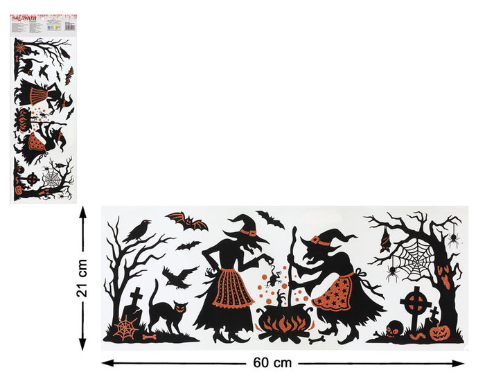 Vinyle Décoratif Effrayant d'Halloween - Sorcières autour d'un Feu - Motif Noir et Orange 60x21 cm - Décoration Murale de Fête Vinyle Décoratif Effrayant d'Halloween - Sorcières autour d'un Feu - Motif Noir et Orange 60x21 cm - Décoration Murale de Fête