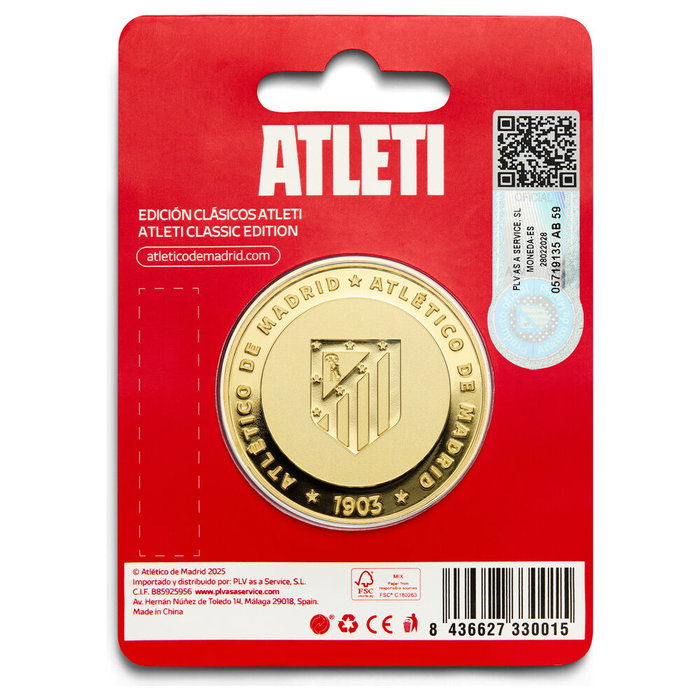 Atlético de Madrid - Monnaie Édition Spéciale 1903 Commémorative en Or - Pièce Officielle de Collection 4 cm - Club de Football