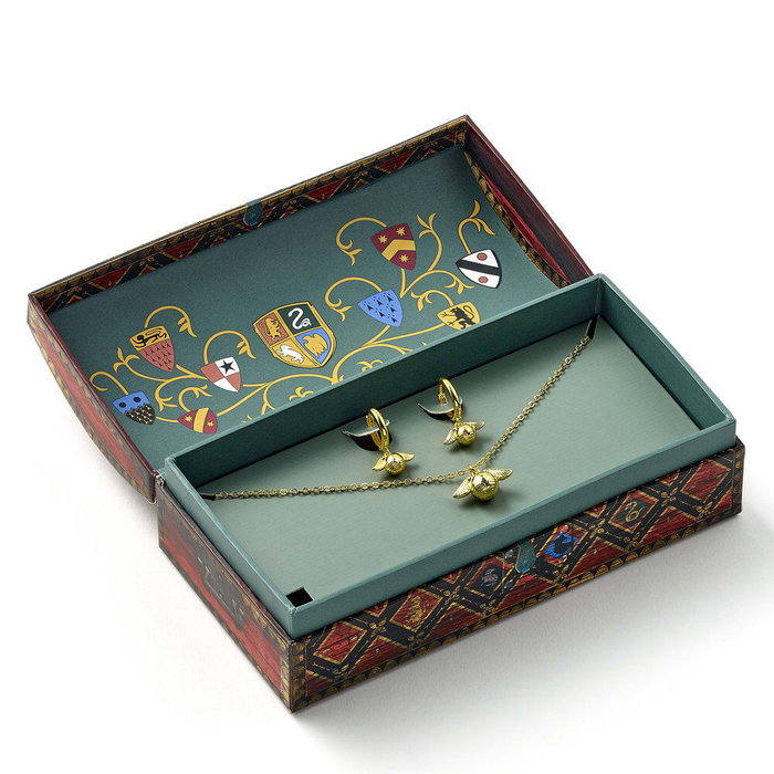 THE CARAT SHOP Collier et boucles d'oreilles pendantes Snitch dorée Harry Potter - Set bijou hipoallergénique en alliage de zinc avec prolongateur