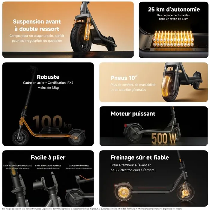 Xiaomi Electric Scooter 6 Lite - Trottinette électrique 10" - 500 W - Autonomie 25 km - 25 km/h - Noir