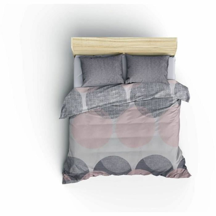 BigBuy Home Parure de couette 220 x 240 cm Gris, Rose et Blanc en 100% coton renforcé
