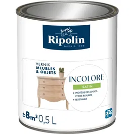 Ripolin - Peinture Meubles et Objets - Satin incolore - 0,5L - Pour bois, mélaminé, stratifié, métal - Intérieur & Extérieur - Bio-sourcée