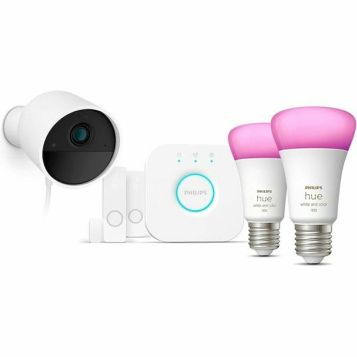 Philips Hue Kit de démarrage Secure avec caméra 1080p, 2 capteurs de contact, 2 ampoules et pont Philips Hue Kit de démarrage Secure avec caméra 1080p, 2 capteurs de contact, 2 ampoules et pont