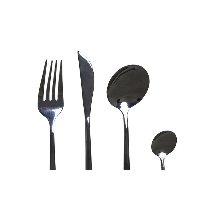 DKD Home Decor Couverts en Acier Inoxydable Noir, 16 Pièces