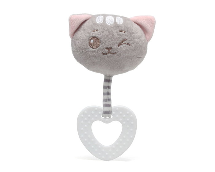 KioKids Dolci Amici - Mordedor Peluche Bébé en Forme de Chaton Rose - Anneau de Dentition en Silicone Texturé - Pour Bébés dès 3 Mois