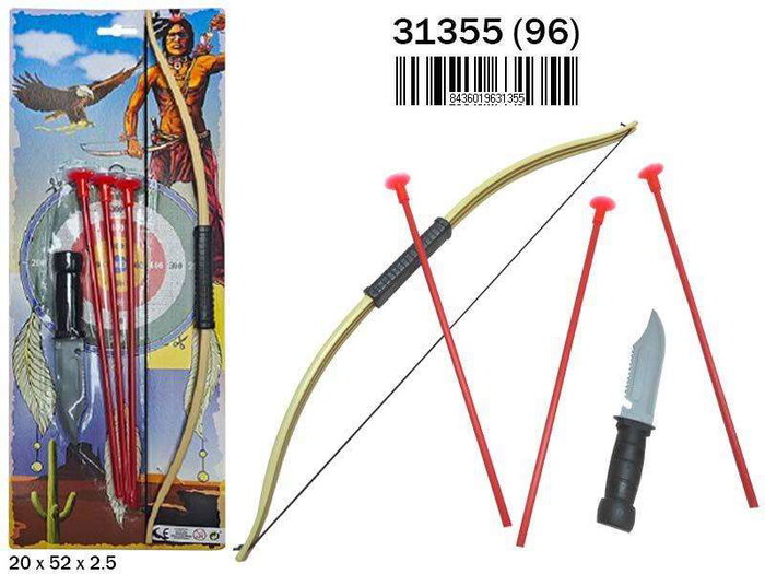 Rama Arc Indien avec flèches jouet 20 cm x 52 cm x 2.5 cm recommandé à partir de 8 ans