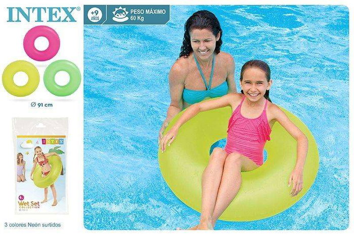 Intex - Bouée cerceau neon 91 cm pour +8 ans - Série limitée modèles assortis en PVC