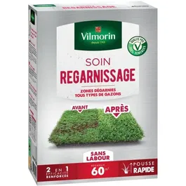 Vilmorin - Semences de gazon Soin regarnissage universel express 2 en 1 - 1 kg - Réparation rapide sans labour - Pour 60 m²