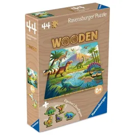 Ravensburger - Puzzle en Bois Dinosaures 44 Pièces avec 5 Figurines Whimsies - 6 ans et Plus - Matériaux Durables FSC - 19,2 x 19,2 cm