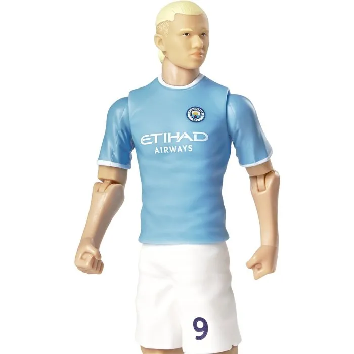Megableu - Figurine articulée Erling Haaland - Manchester City - Numéro 9 - 20 cm avec 10 points d'articulation - Ballon inclus - Figurine collector
