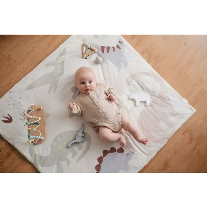 Tineo Tapis de jeu nomade pour bébé - 100 x 100 cm - Motif Dinosaures - Coton doux - Sangle de transport - Éveil et découverte