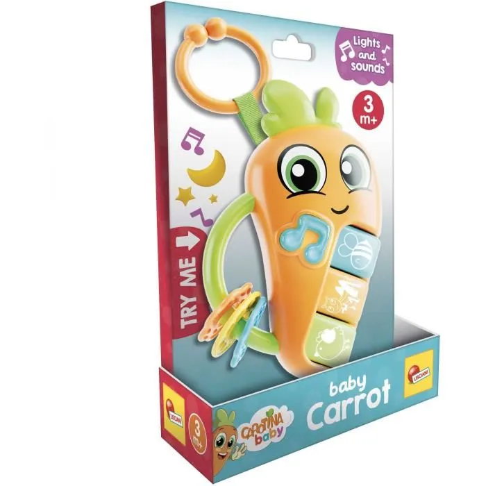 Lisciani Giochi Hochet Électronique CAROTINA BABY, avec Mélodies, Bruits d'Animaux et Anneaux de Dentition pour Bébé dès 3 Mois