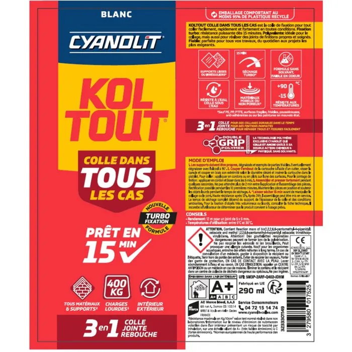 Cyanolit Lot de 2 mastic-colle polymère Total Tech blanc 290 ml Cyanolit Lot de 2 mastic-colle polymère Total Tech blanc 290 ml