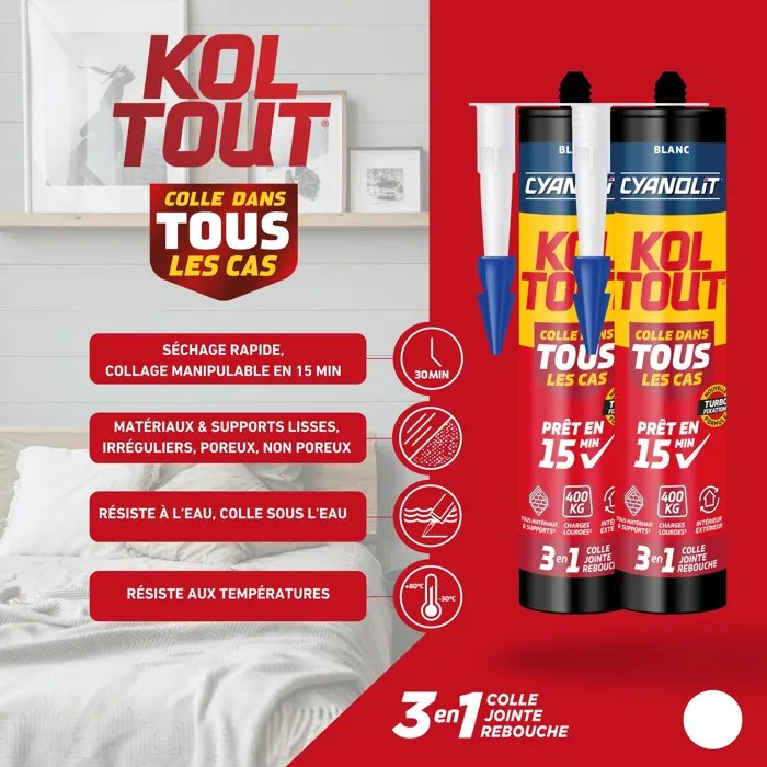 Cyanolit Lot de 2 mastic-colle polymère Total Tech blanc 290 ml Cyanolit Lot de 2 mastic-colle polymère Total Tech blanc 290 ml