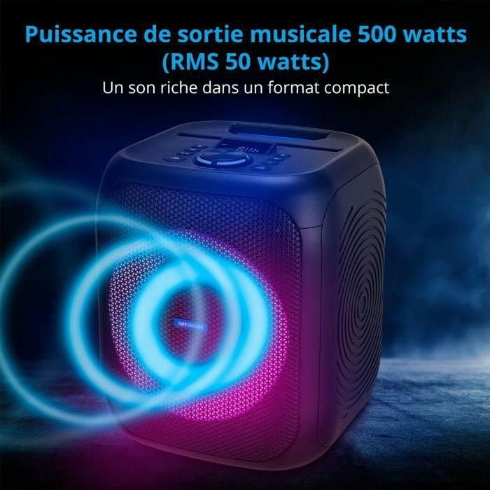 Medion Enceinte Compacte 50W RMS Noir avec Anneau LED