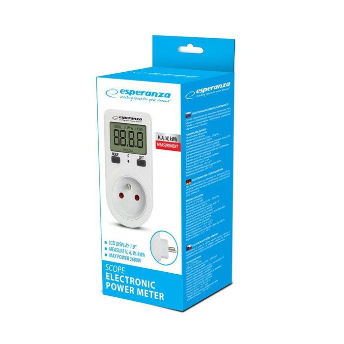 Esperanza Prise avec moniteur de consommation électrique ELA102 Blanc 3680 W Esperanza Prise avec moniteur de consommation électrique ELA102 Blanc 3680 W