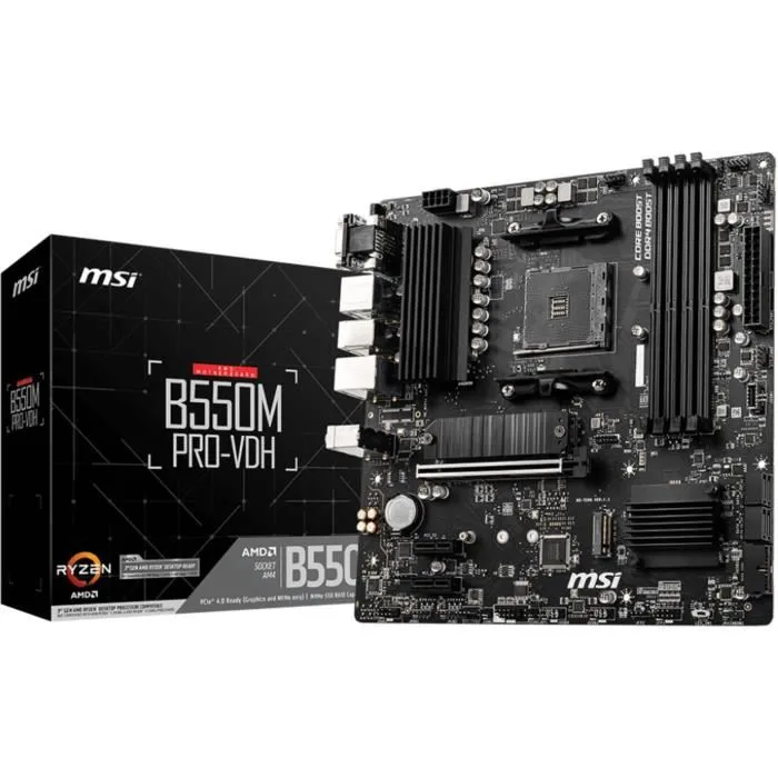 MSI B550M PRO-VDH, Carte mère AMD AM4, DDR4, SATA III, RAID 0/1/10, Gigabit Ethernet (Realtek 8111HN), Support Ryzen 3000 MSI B550M PRO-VDH, Carte mère AMD AM4, DDR4, SATA III, RAID 0/1/10, Gigabit Ethernet (Realtek 8111HN), Support Ryzen 3000