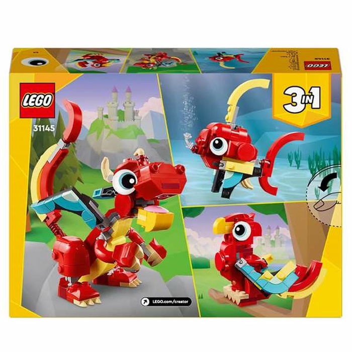 Lego 31145 Creator 3en1 Le Dragon Rouge Jouet de Construction avec 3 Modèles : Dragon Rouge, Poisson et Phénix