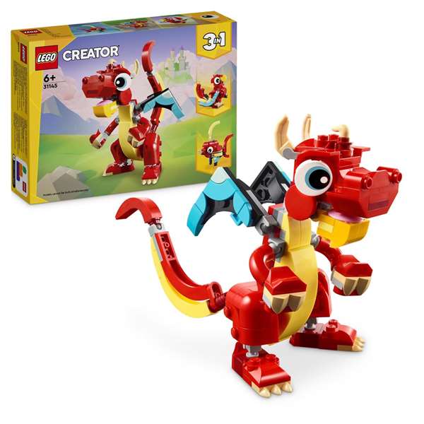 Lego 31145 Creator 3en1 Le Dragon Rouge Jouet de Construction avec 3 Modèles : Dragon Rouge, Poisson et Phénix