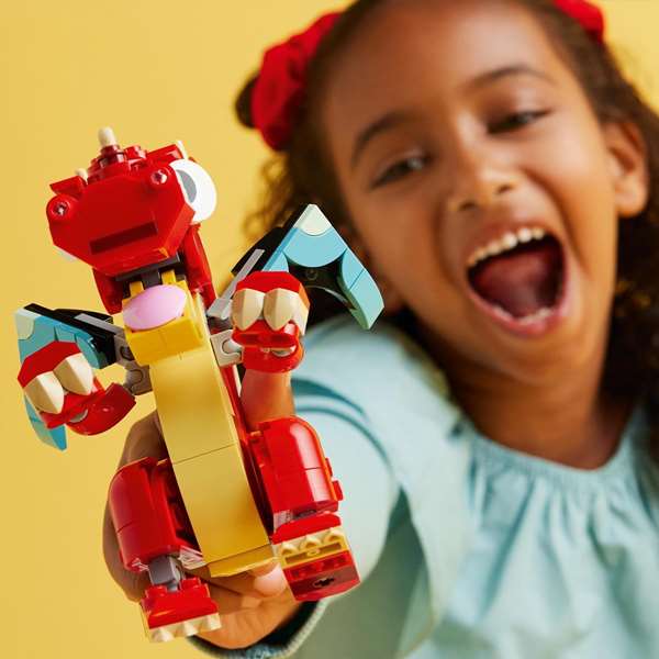 Lego 31145 Creator 3en1 Le Dragon Rouge Jouet de Construction avec 3 Modèles : Dragon Rouge, Poisson et Phénix