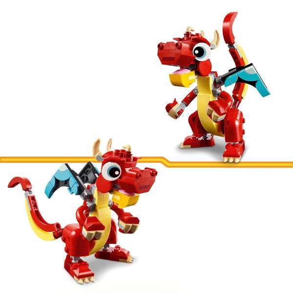 Lego 31145 Creator 3en1 Le Dragon Rouge Jouet de Construction avec 3 Modèles : Dragon Rouge, Poisson et Phénix