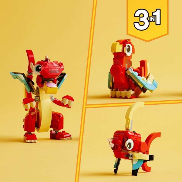 Lego 31145 Creator 3en1 Le Dragon Rouge Jouet de Construction avec 3 Modèles : Dragon Rouge, Poisson et Phénix