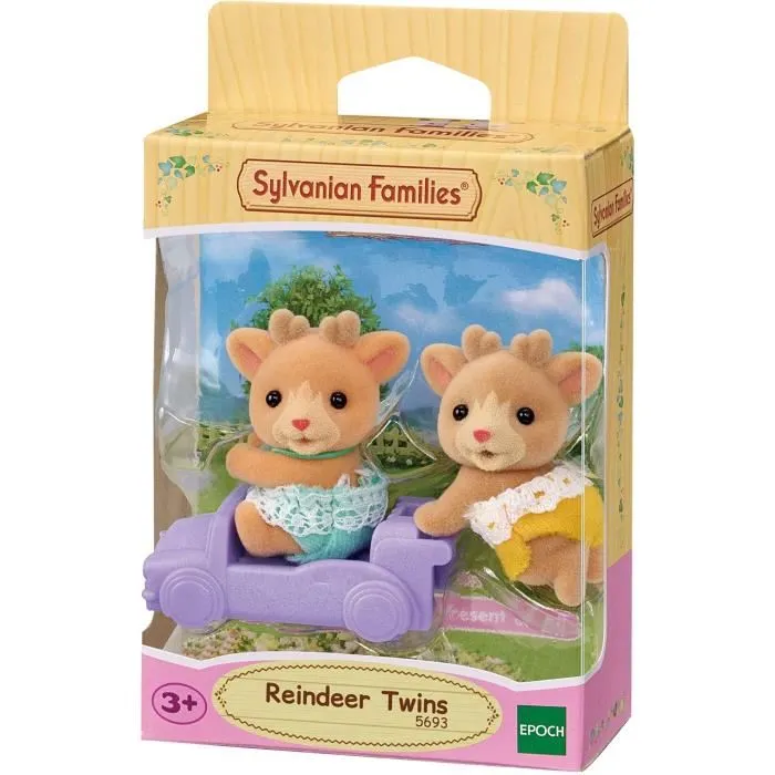 Sylvanian Families 5693 - Poupée Les Jumeaux Renne Blanc avec Locomotive - Figurine Articulée - Jouet Enfant Mixte Dès 3 Ans