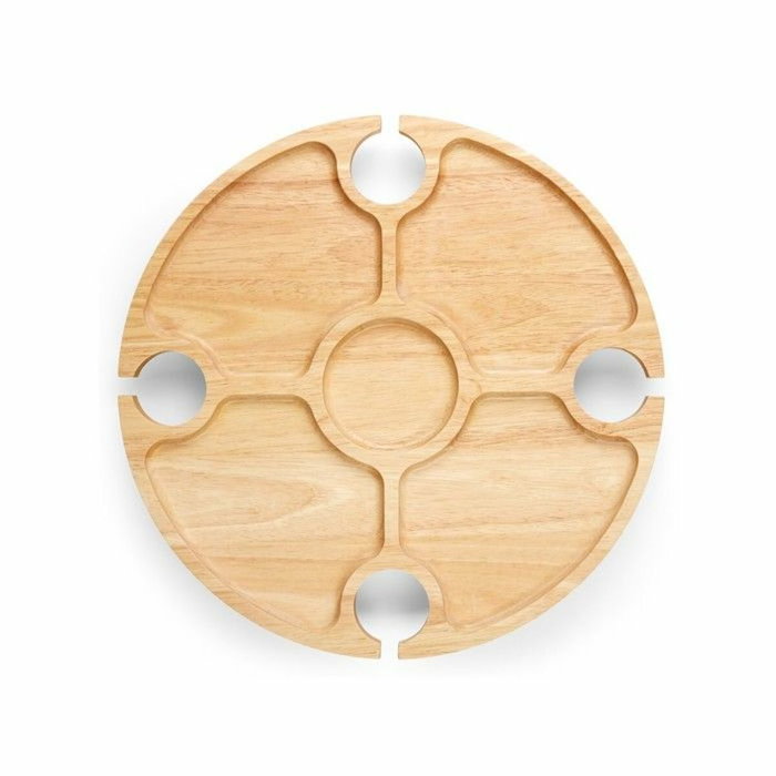 Livoo Plateau apéritif MES150 Beige Ronde en bois d'hévéa avec pieds pliables