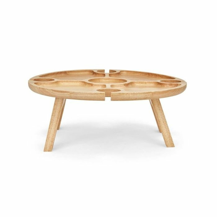 Livoo Plateau apéritif MES150 Beige Ronde en bois d'hévéa avec pieds pliables