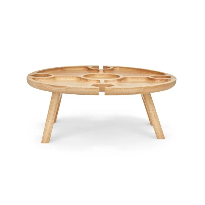 Livoo Plateau apéritif MES150 en bois d'hévéa avec compartiment séparateur et 4 encoches pour verres, pieds pliables