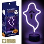Juinsa - Fantôme avec support et lumière néon 13x28 cm - Figurine lumineuse et sonore pour Halloween - Fonctionne sur piles