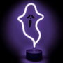 Juinsa - Fantôme avec support et lumière néon 13x28 cm - Figurine lumineuse et sonore pour Halloween - Fonctionne sur piles