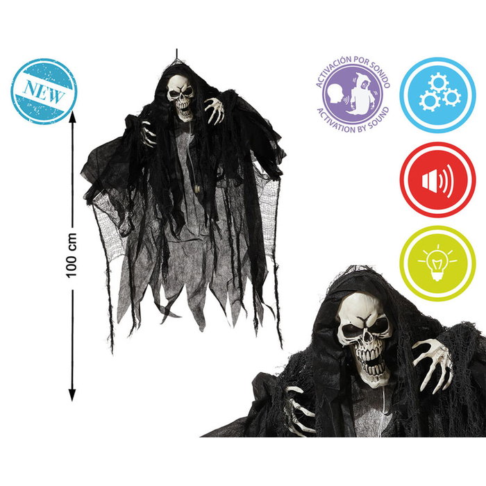 BigBuy Home Décoration d'Halloween Squelette 100 x 90 cm avec lumière, son et mouvement