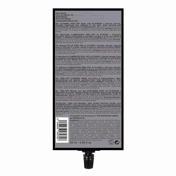 Iroha Masque Peel-Off Lumineux Platine - Soin Éclaircissant et Purifiant pour Tous Types de Peau - 4 Utilisations