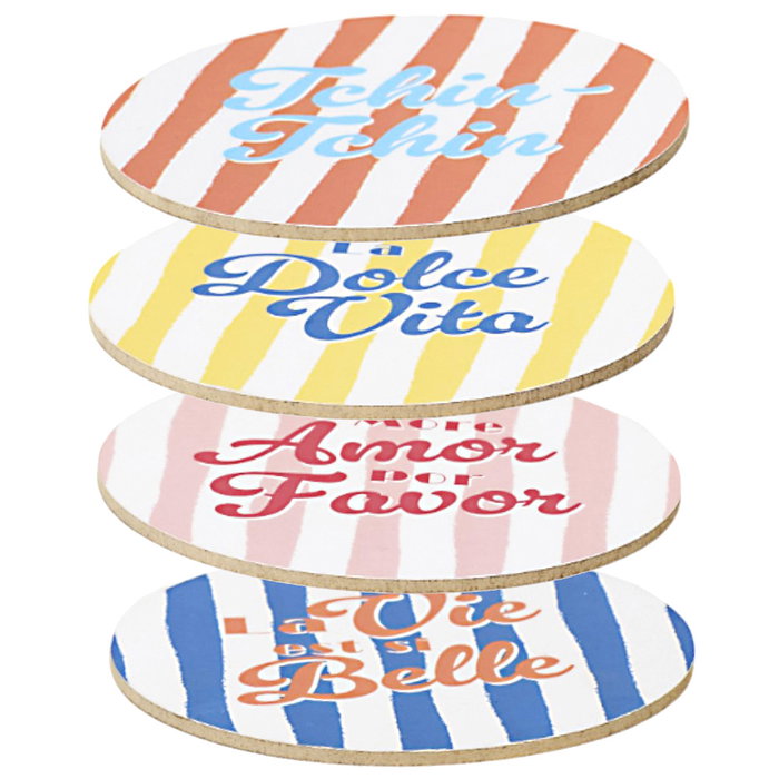 Home Deco Factory Lot de 4 sous-verres Dolce Vita en bois MDF, d.10 cm Home Deco Factory Lot de 4 sous-verres Dolce Vita en bois MDF, d.10 cm