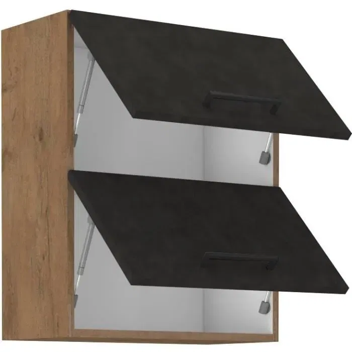 ROCK Meuble haut de cuisine, 1 porte basculante, finition mélaminé décor chêne Lancelot et gris Matera, dimensions 60 x 72 cm