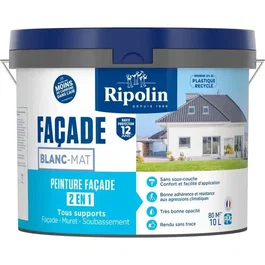 Ripolin - 474646 - Peinture pour façade 2 en 1, 10 L, Blanc Mat, résistante aux intempéries, sous-couche intégrée