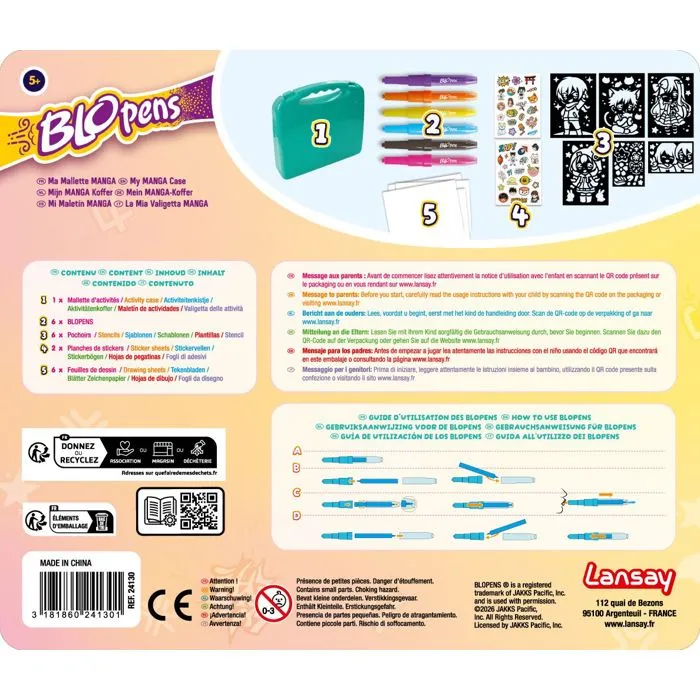 Lansay Blopens - Mallette créative Manga avec pochoirs réutilisables et bouchons lavables - Loisir artistique à partir de 5 ans Lansay Blopens - Mallette créative Manga avec pochoirs réutilisables et bouchons lavables - Loisir artistique à partir de 5 ans