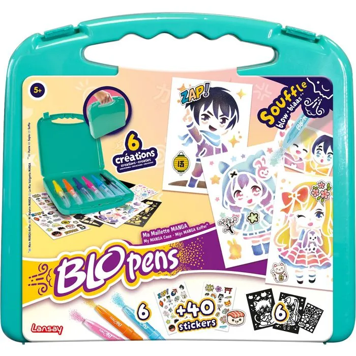 Lansay Blopens - Mallette créative Manga avec pochoirs réutilisables et bouchons lavables - Loisir artistique à partir de 5 ans Lansay Blopens - Mallette créative Manga avec pochoirs réutilisables et bouchons lavables - Loisir artistique à partir de 5 ans