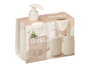 BERILO Set de distributeur et gobelet blanc à rayures