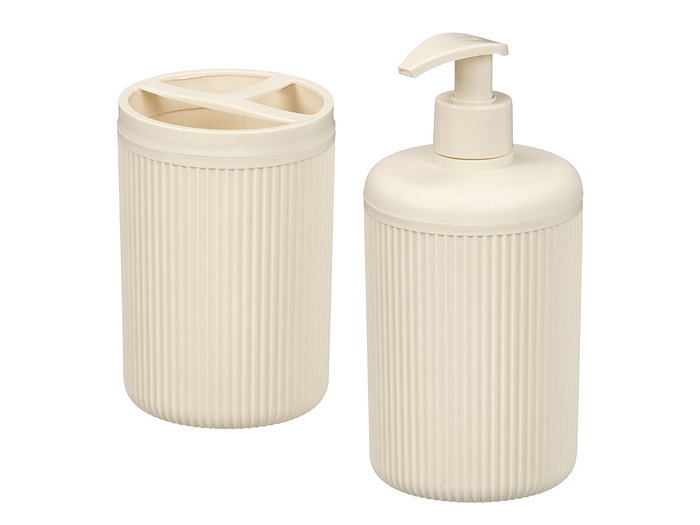 BERILO Set de distributeur et gobelet blanc à rayures