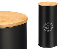 KINVARA Lot de 12 Bocaux Hauts pour Spaghetti Noir avec Couvercle en Bambou