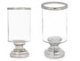 GIFTDECOR Porte-bougie Verre et Acier Coupe Cylindre Argenté 12.5x25x12.5 cm (Set de 6)