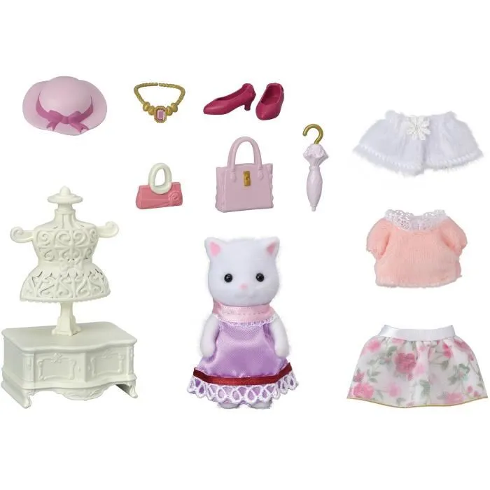 Sylvanian Families 5461 Valisette de Mode Grand Soeur Chat Persan avec Vêtements, Sacs et Chaussures pour Figurines - Le Village