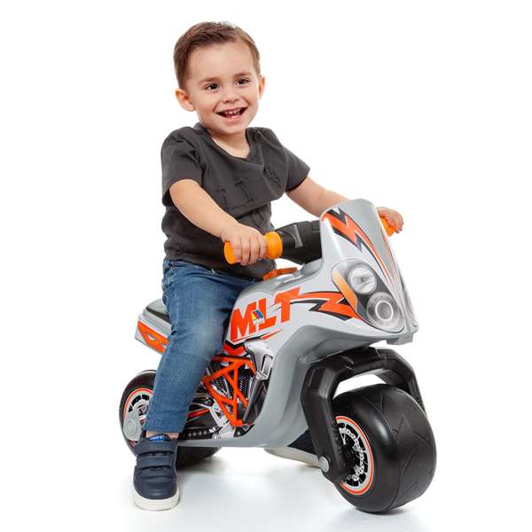 Molto - Trotteur moto argenté pour enfant - Jouet moto d'équilibre en plastique - 27x11x37 cm