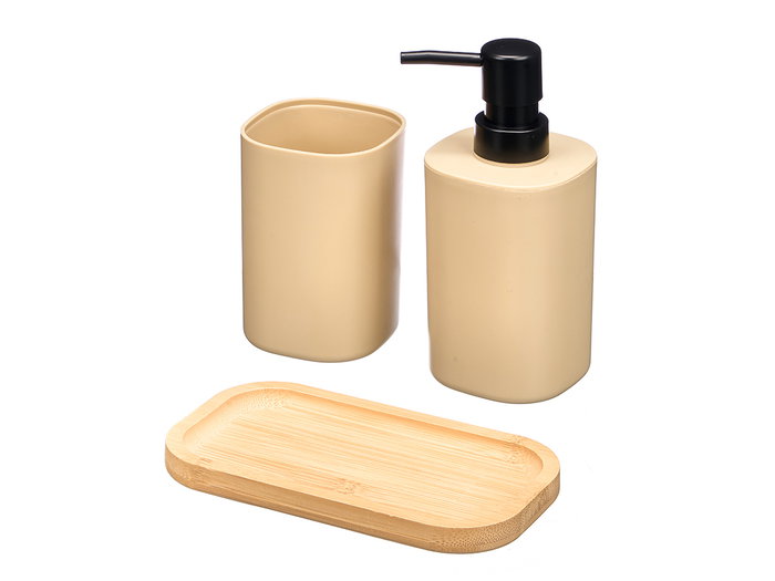 Berilo Lot Distributeur Doseur et Verre Base Bambou Beige 16x18x9 cm (Set de 12)