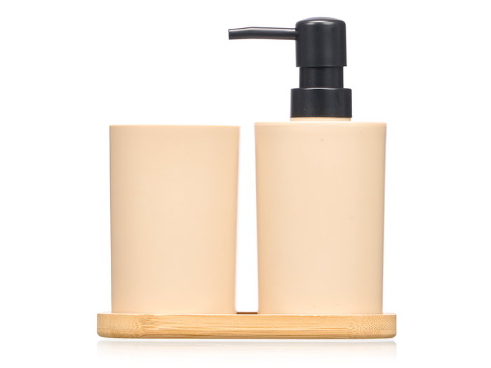Berilo Lot Distributeur Doseur et Verre Base Bambou Beige 16x18x9 cm (Set de 12)