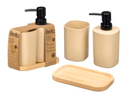 Berilo Lot Distributeur Doseur et Verre Base Bambou Beige 16x18x9 cm (Set de 12)
