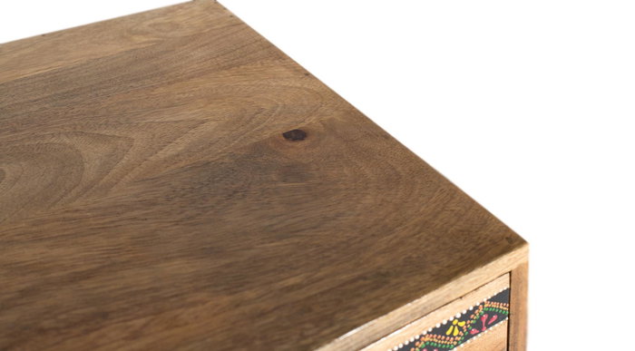 GINER Y COLOMER - Commode Fabricée à la Main en Bois de Manguier Naturel - Meuble Auxiliare avec 2 Portes et 5 Tiroirs de Stockage - Détails Peints à la Main